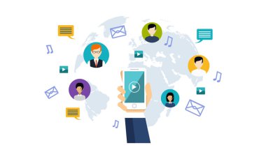 Sosyal medya ağı, dünyanın her yerinde bağlanma insanlar illüstrasyon vektör