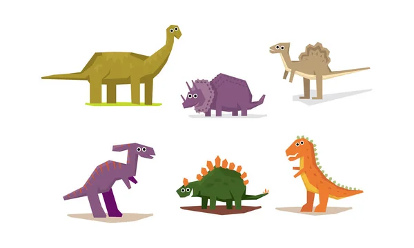 Dinosaurs set, cute geometric Jurassic period animals vector Illustration on a white background — Stock Vector