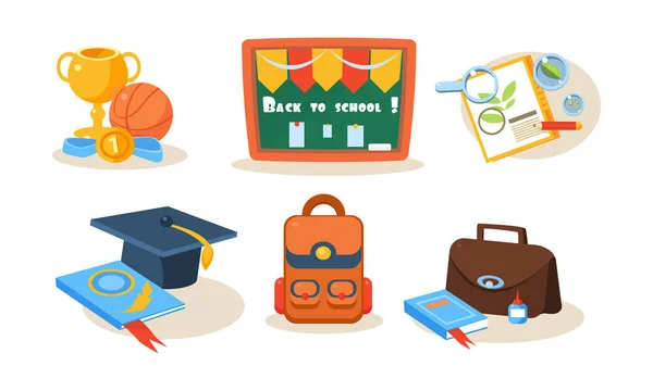 Conjunto de iconos escolares, elementos de diseño escolar vector Ilustración — Archivo Imágenes Vectoriales