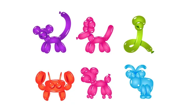 다채로운 동물 모양의 풍선의 평면 벡터 집합입니다. 아이 들 파티에 대 한 밝은 팽창 식 장난감 — 스톡 벡터