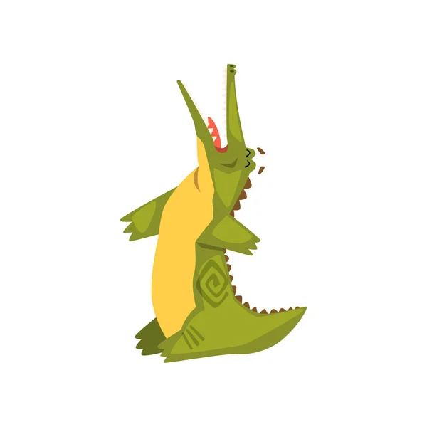 Krokodil permanent met open mond, grappige predator stripfiguur vector illustratie op een witte achtergrond — Stockvector