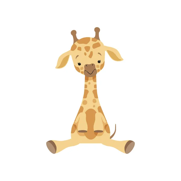 Katta oturan sevimli küçük zürafa komik orman hayvan çizgi film karakteri üzerinde beyaz bir arka plan illüstrasyon vektör — Stok Vektör