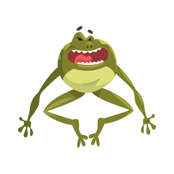 Green Laughing Frog Amfibian Animal Cartoon Character Vector Illustration Isolated — Stock Vector