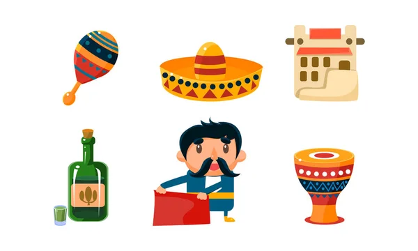 Mexico icons set, cute Mexican cartoon symbols vector Illustration on a white background — Stock Vector