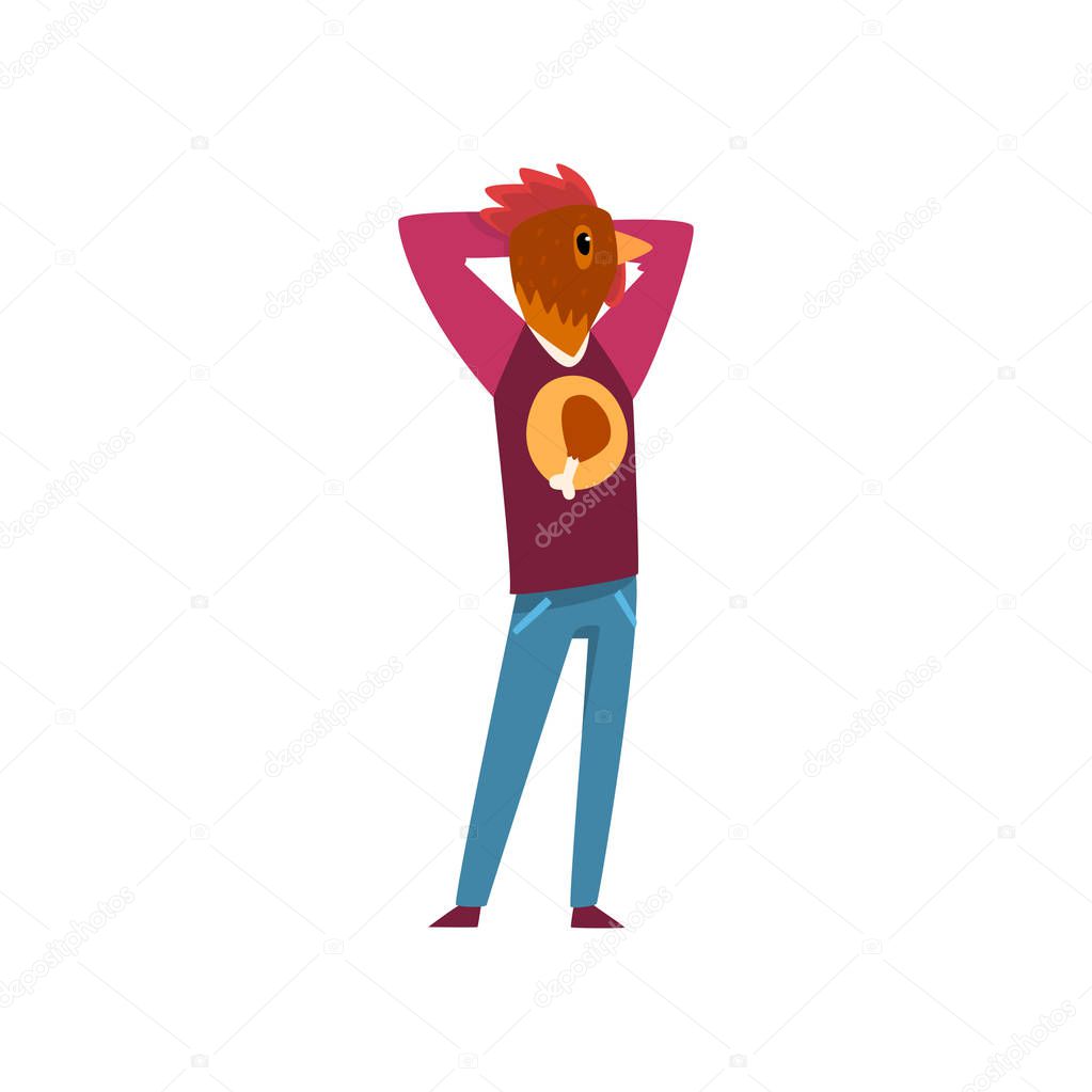 Man with cock head, fashion animal character wearing trendy clothes vector Illustration on a white background