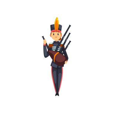 Tulum, ordu askeri grubu beyaz bir arka planda müzik aleti vektör çizim ile oynarken asker