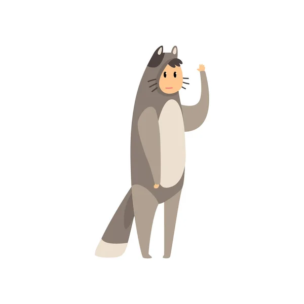 Hombre con traje de gato gris, persona en mono o vector kigurumi Ilustración sobre fondo blanco — Archivo Imágenes Vectoriales