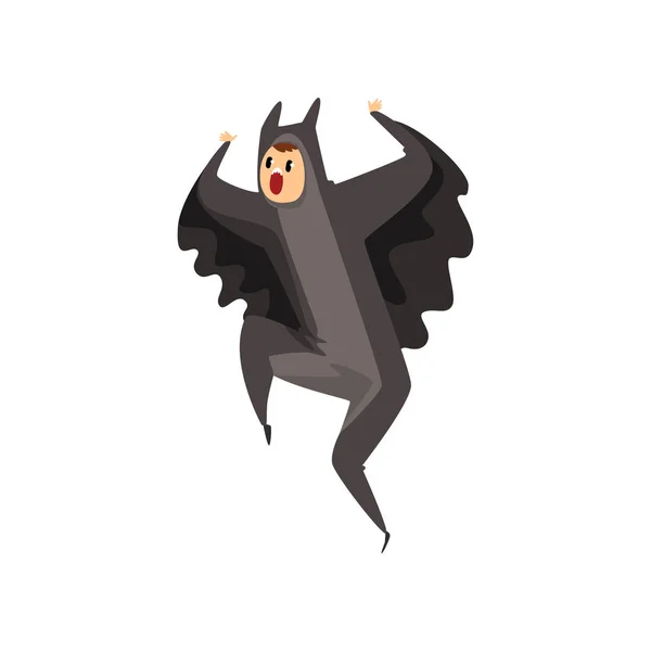 Homme portant un costume animal chauve-souris, personne en combinaison ou kigurumi ayant vecteur amusant Illustration sur un fond blanc — Image vectorielle