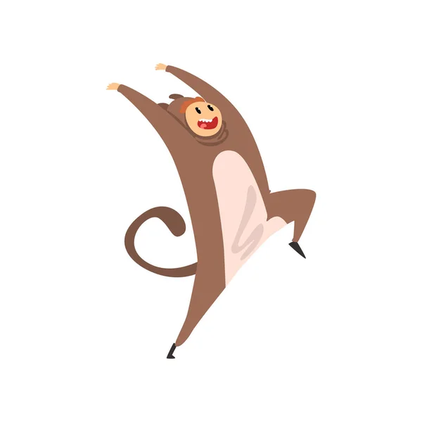 Homem sorridente vestindo traje de macaco, pessoa de macacão ou kigurumi se divertindo Ilustração vetorial em um fundo branco — Vetor de Stock