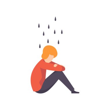 Depresif adam, ruhsal bozukluk, psikiyatri, psikolojik sorun vektör çizim acı adam