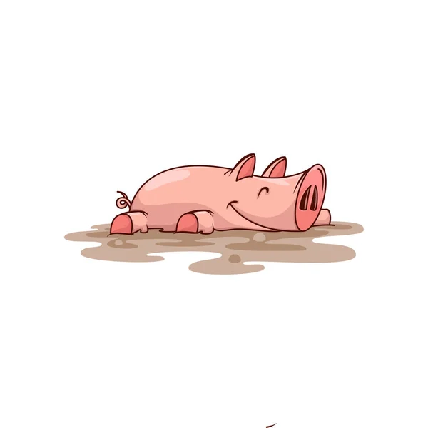 幸せピンクのブタが汚れで横になっています。農場の動物。国内のクリーチャー。漫画のキャラクター。ベクター デザイン — ストックベクタ
