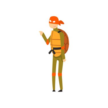 Bir ninja kaplumbağa, karnaval parti ya da maskeli balo vektör çizim beyaz bir arka plan üzerinde komik kişi adam kılığında