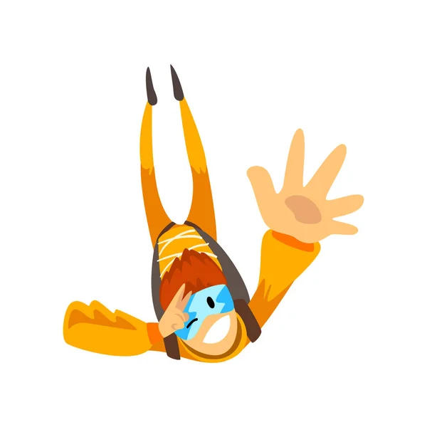 Smiling skydiver man falling through the air, skydiving, parachuting extreme sport vector Ilustração sobre um fundo branco — Vetor de Stock