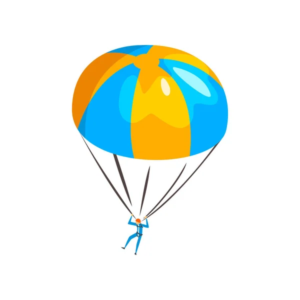 Skydiver descending with a parachute in the sky, extreme parachuting sport vector Illustration on a white background — Stock Vector