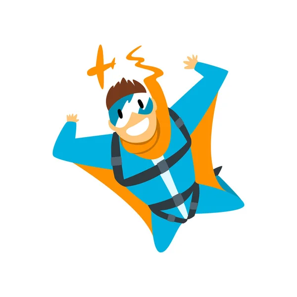 Homme en wingsuit, parachutisme, parachutisme vecteur de sport extrême Illustration sur fond blanc — Image vectorielle