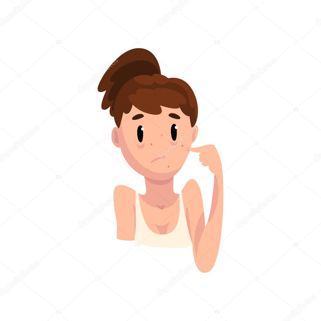 Girl with skin problems, dermatology and cosmetology concept vector Illustration on a white background
