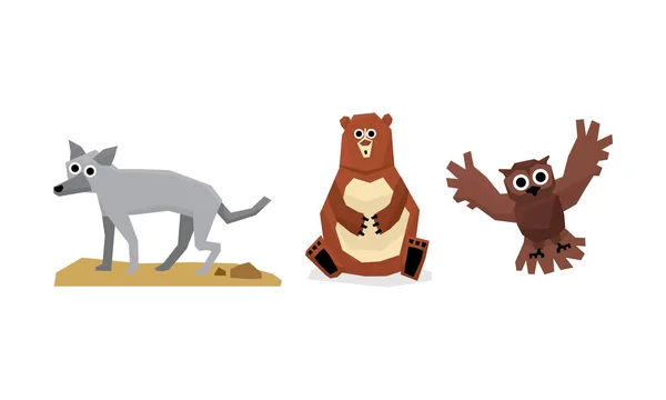 Kolekcja zwierzęta ładny Las geometryczne, wilk, niedźwiedź, Sowa ptak wektor ilustracja — Wektor stockowy