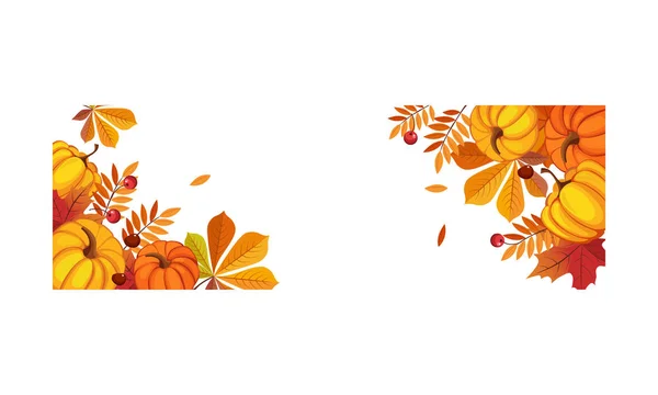 感恩节横幅与空间为文本 明亮的秋叶和南瓜向量例证在白色背景 — 图库矢量图片