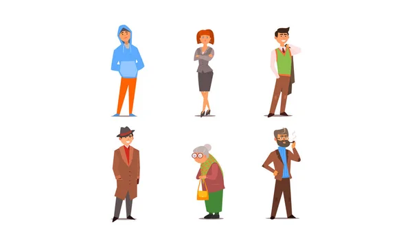 Different people, young and adult men and women characters vector Illustratio — Stock Vector