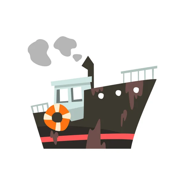Arrastão industrial para a produção de frutos do mar, navio de pesca, vetor de vapor marinho retro Ilustração —  Vetores de Stock
