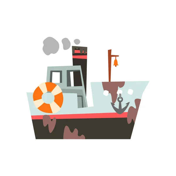 Bateau de pêche, chalutier industriel pour la production de fruits de mer, vecteur de navire marin rétro Illustration — Image vectorielle