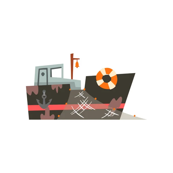 Trawler przemysłowy owoce produkcji, retro statku morskiego wektor ilustracja rybacki — Wektor stockowy