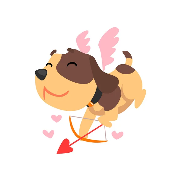 Jack Russell Terrier hond met vleugels en pijl, schattige Cupid dierlijke karakter vector illustratie — Stockvector