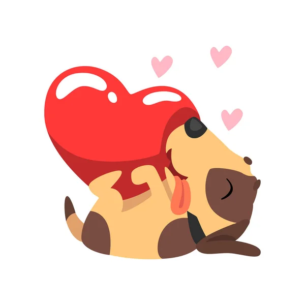 Happy Jack Russell Terrier perro con corazón rojo, lindo vector de carácter animal de San Valentín Ilustración — Vector de stock