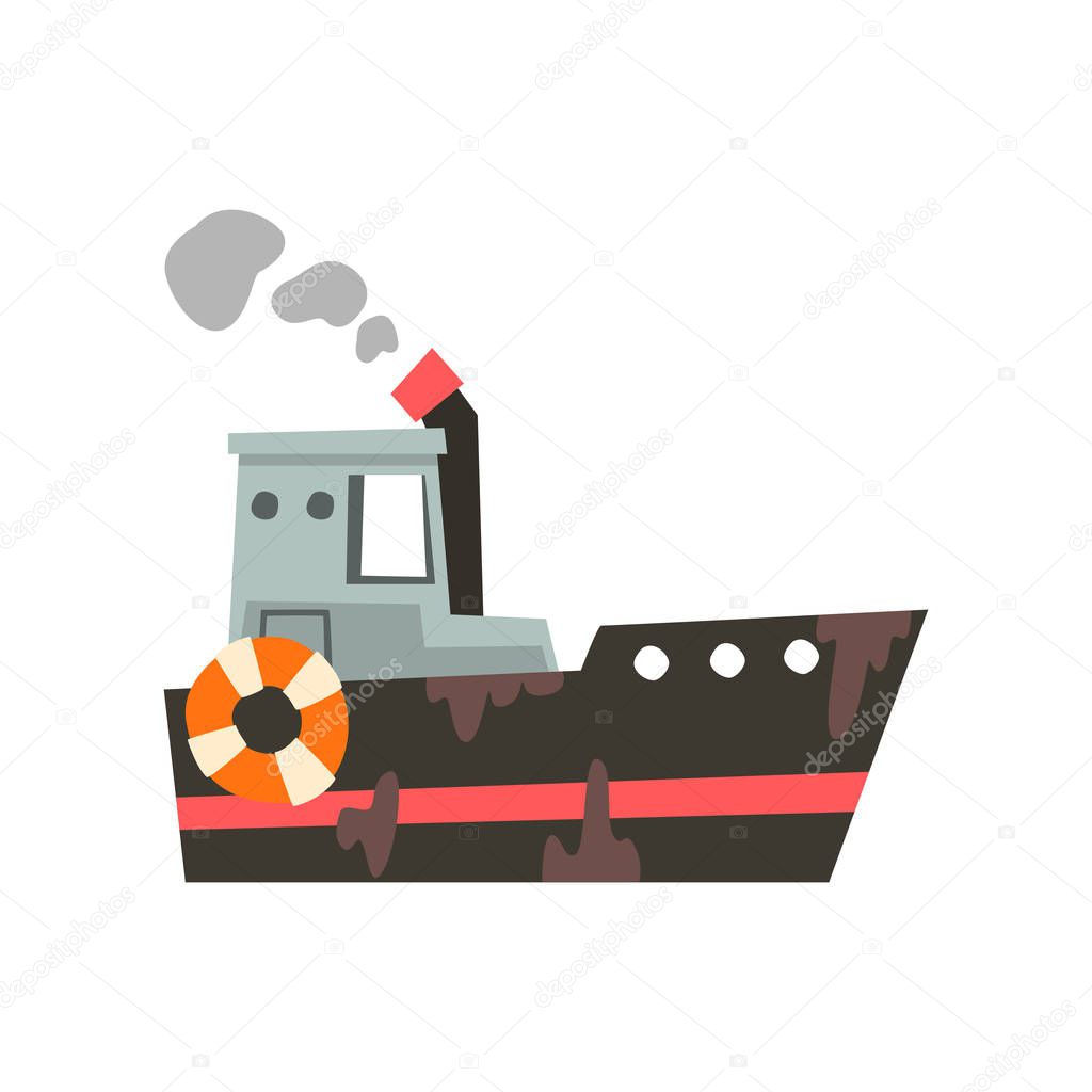Fishing vessel, ship for seafood production, retro marine steamer vector Illustration