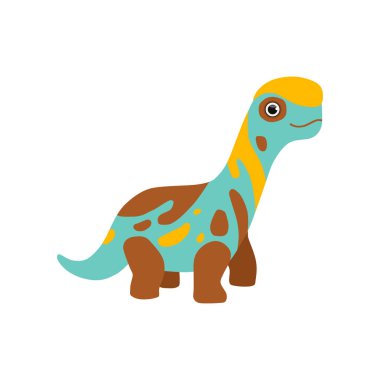 Şirin renkli brontosaurus dinozor, tarih öncesi dino karikatür karakter vektör çizim