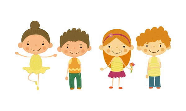 Anak-anak kecil yang lucu, anak-anak dari berbagai kebangsaan vector Illustration - Stok Vektor