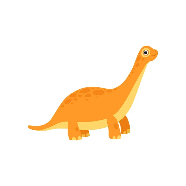 Dinosaure brontosaure mignon, drôle de bébé dino dessin animé personnage vecteur Illustration — Image vectorielle