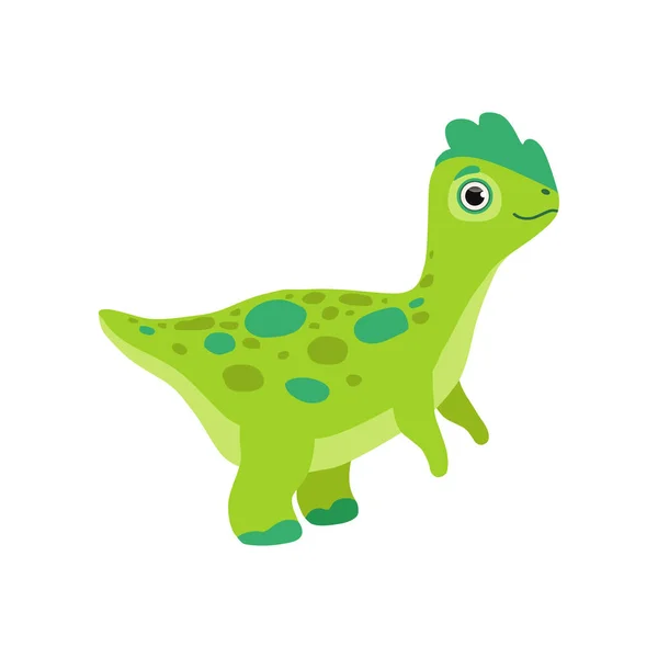 かわいい緑の恐竜、面白い赤ちゃん恐竜漫画文字ベクトル図 — ストックベクタ