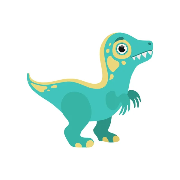 Roztomilý modrý dinosaurus, krásné dítě dino kreslená postava vektorové ilustrace — Stockový vektor