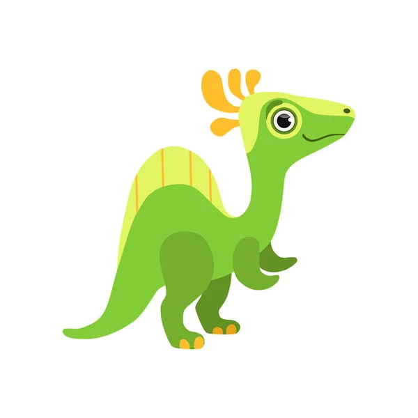 Dinosaurio lindo del spinosaurus, vector verde del carácter de la historieta del dino del bebé Ilustración — Vector de stock