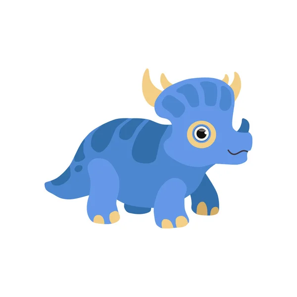 Niedlicher Styracosaurus Dinosaurier, blaues Baby Dino Zeichentrickfigur Vektor-Illustration — Stockvektor