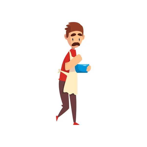 Chef amasando una masa, personaje fabricante de pizza, etapa de preparación de pizza italiana vector Ilustración — Vector de stock