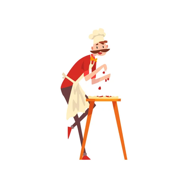 Caractère de chef masculin faisant pizza, étape de préparation vecteur de pizza italienne Illustration — Image vectorielle