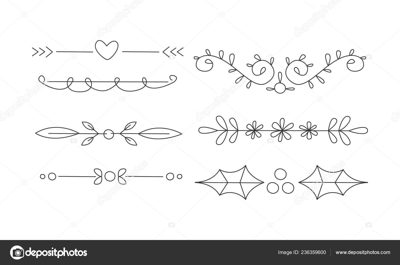 Hand Drawn Line Borders Set Decorative Design Elements Text