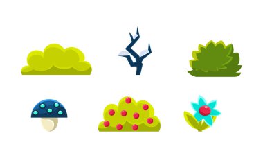 Yaz doğa manzara öğeleri kümesi, oyun ortamı, GUI veya web tasarım vektör çizim varl›klara