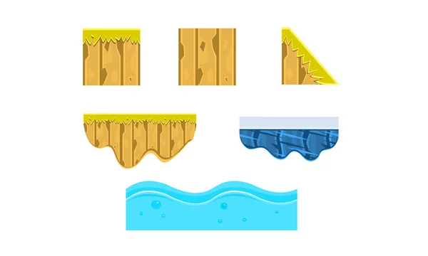 Terra, solo, gelo, água, superfície, ambiente de jogo, elementos de paisagem, plataformas para jogos móveis, ativos para GUI ou web design vetor Ilustração — Vetor de Stock