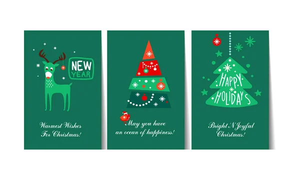 Christmas and Happy New Year gift cards with lettering and decorative elements set, templates can be used for invitation, card, poster, flyer vector Illustration — Stock Vector