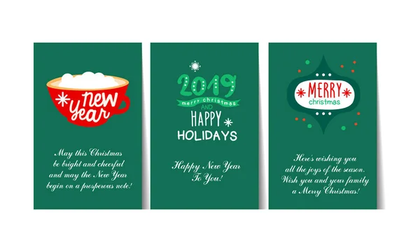 Winter Holidays greeting cards with lettering and decorative elements set, templates can be used for Christmas and Happy New Year invitation, card, poster, flyer vector Illustration — Stock Vector