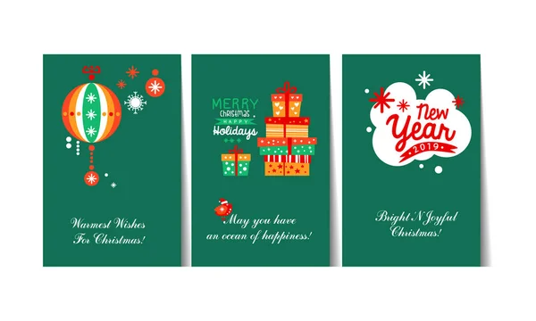 Christmas and Happy New Year gift cards with lettering and decorative elements set, templates can be used winter for invitation, card, poster, flyer vector Illustration — Stock Vector