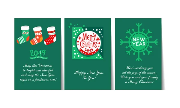 Christmas and Happy New Year 2019 greeting cards with lettering set, templates can be used winter for invitation, card, poster, flyer vector Illustration — Stock Vector