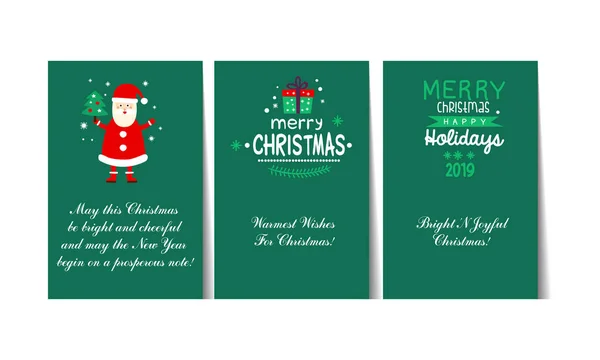 Christmas and Happy New Year green greeting cards with lettering set, templates can be used winter for invitation, card, poster, flyer vector Illustration — Stock Vector