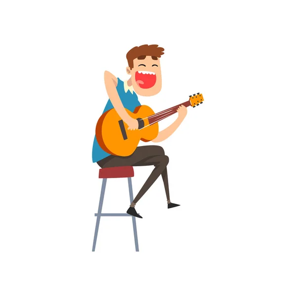 Μουσικός που παίζει κιθάρα, τραγούδι κιθαρίστας διανυσματικά εικονογράφηση — Διανυσματικό Αρχείο