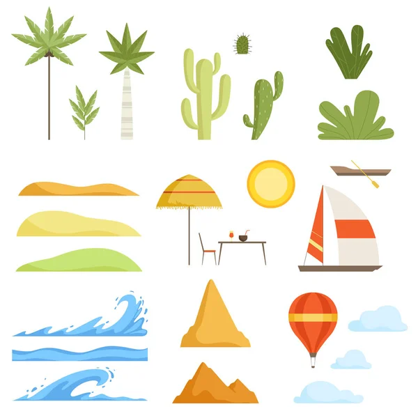 Colección de elementos de diseño constructor de paisaje tropical vector Ilustración — Vector de stock