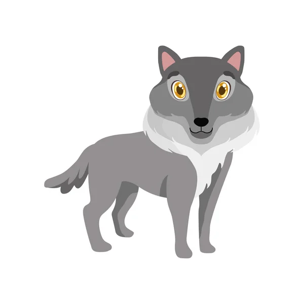 Mignon loup gris, charmant animal dessin animé personnage vecteur Illustration — Image vectorielle