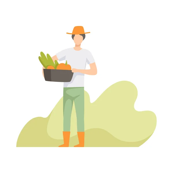 农民收获, 在花园工作的人, 工人种植农产品向量插图 — 图库矢量图片